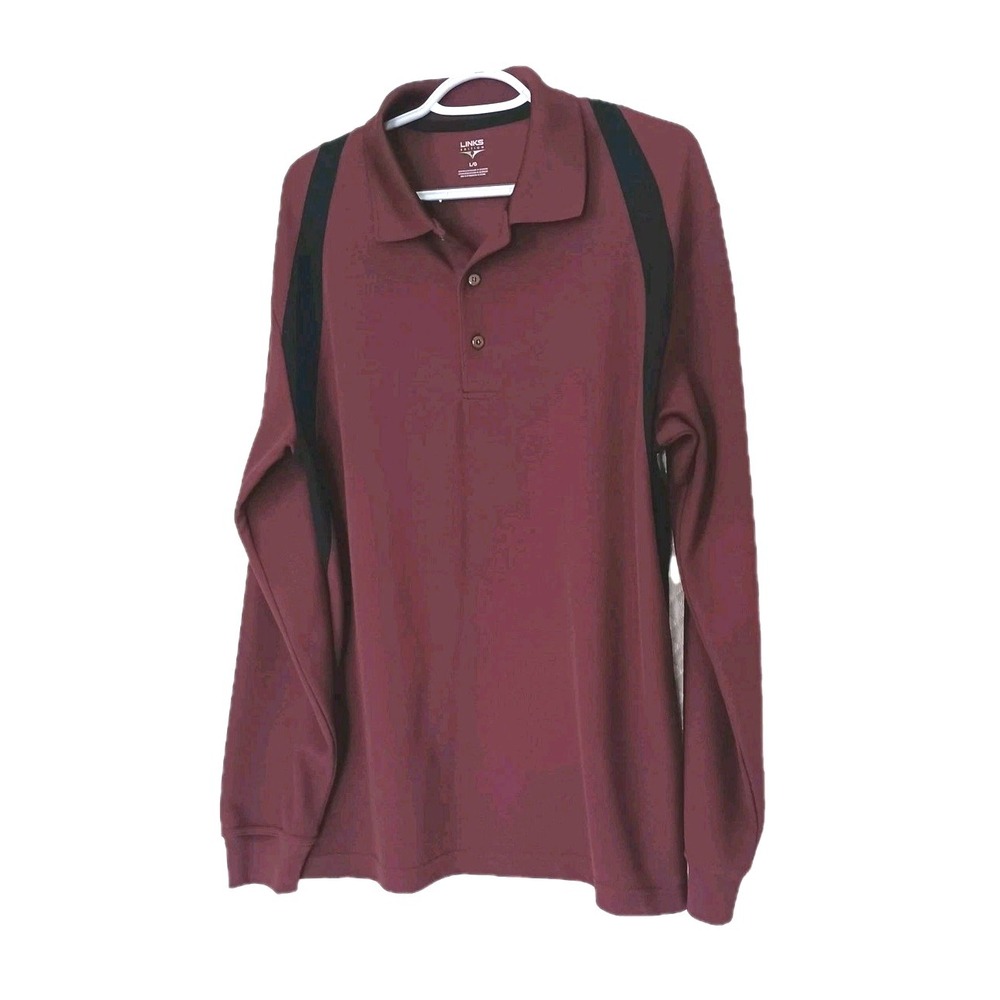 Links Edition Mens Large Maroon Burgundy Long Sleeve Golf Polo Shirt Black Trim